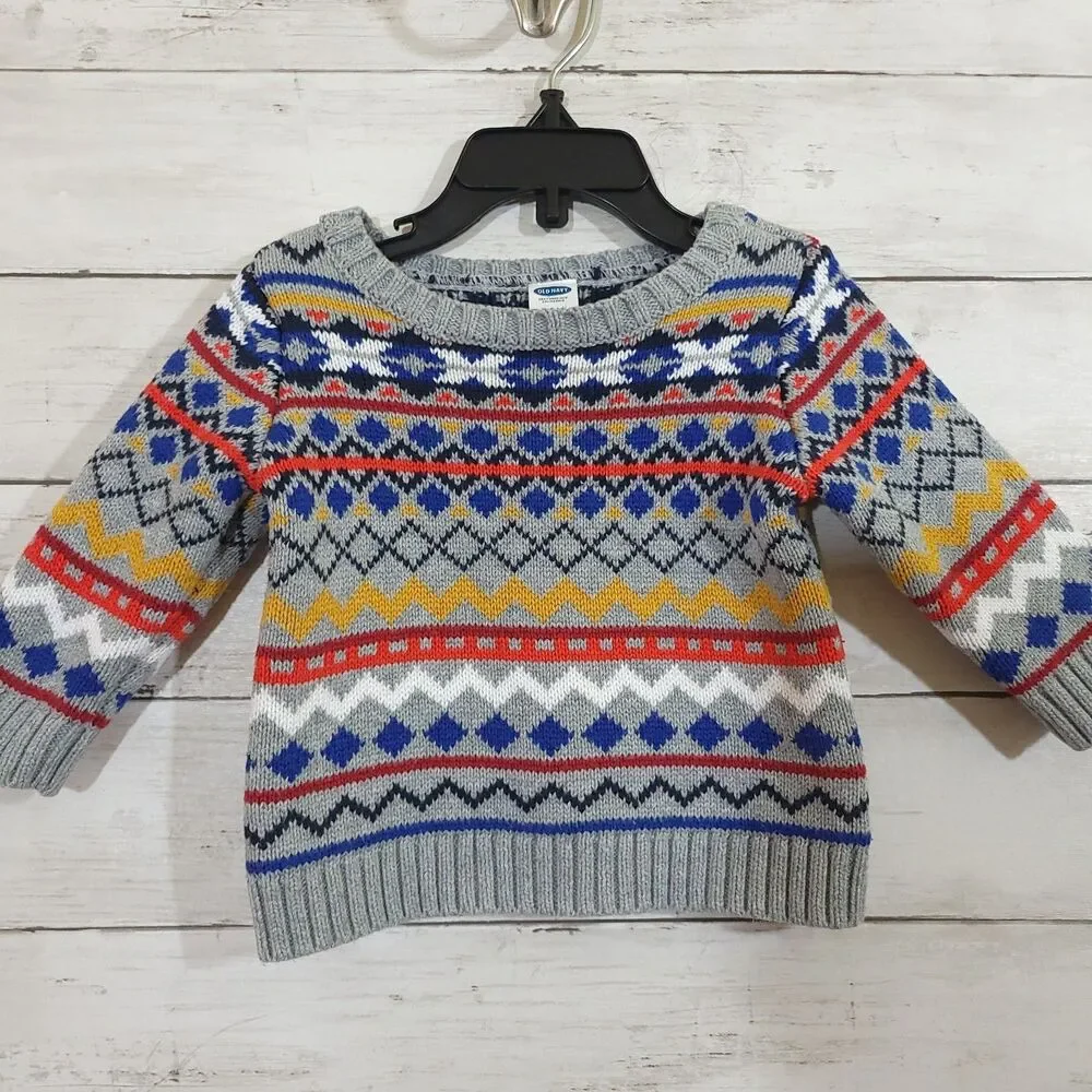 Old Navy Fair Isle Sweater for Baby Colorful Patterned‎ Knit Sweater Size 3-6 M
